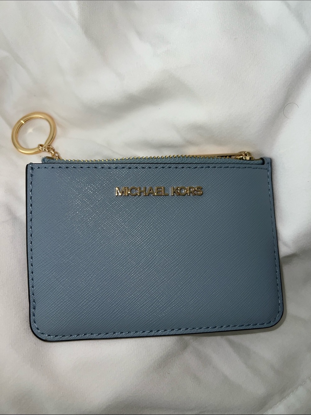 Michael Kors Dusty Blue Saffiano Leather Card Holder with Keyring